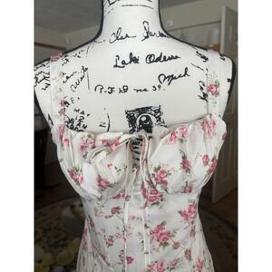 Maxi Sundress by Scarlet Darkness Strappy White & Pink Rose Side Slit Medium NWT